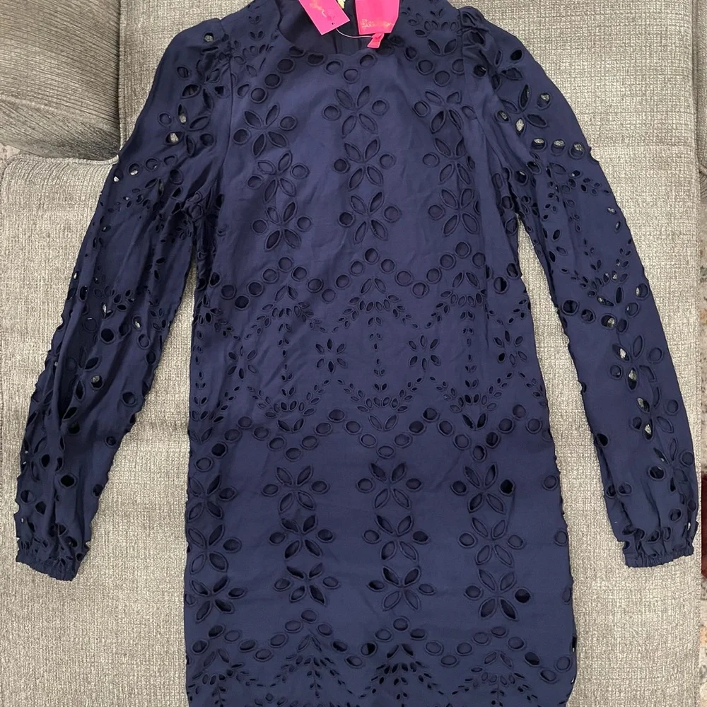 Lilly Pulitzer Navy Blue Eyelet Dress NWT SIZE 00 - Picture 1 of 5